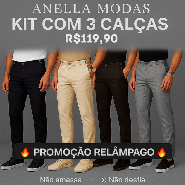 Calça Alfaiataria Masculina Mônaco com Ajuste – Kit com 3 Unidades