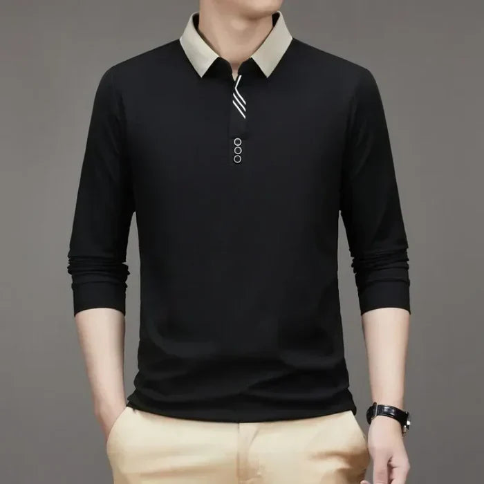 (COMPRE 1 LEVE 2 )Camisa Comprida Polo Homem Fino + Brinde: Relógio De Luxo Quartzo Deyros