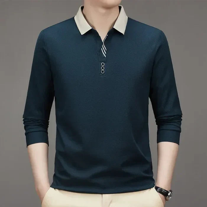 (COMPRE 1 LEVE 2 )Camisa Comprida Polo Homem Fino + Brinde: Relógio De Luxo Quartzo Deyros