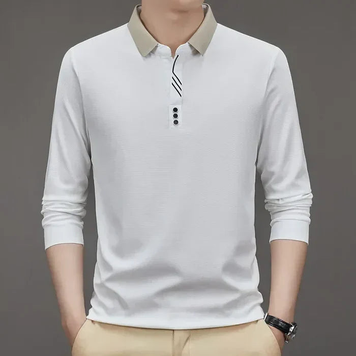 (COMPRE 1 LEVE 2 )Camisa Comprida Polo Homem Fino + Brinde: Relógio De Luxo Quartzo Deyros