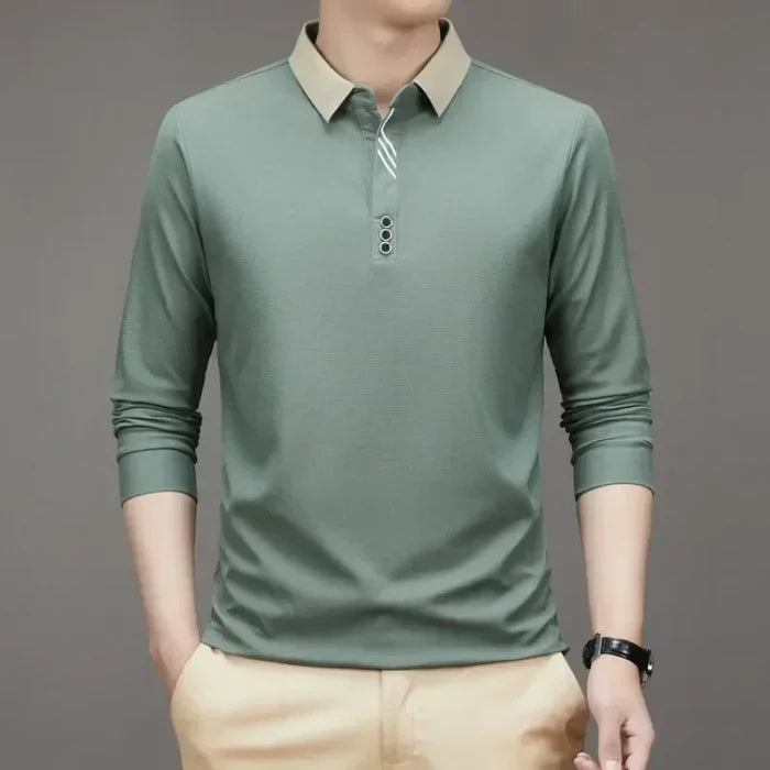 (COMPRE 1 LEVE 2 )Camisa Comprida Polo Homem Fino + Brinde: Relógio De Luxo Quartzo Deyros