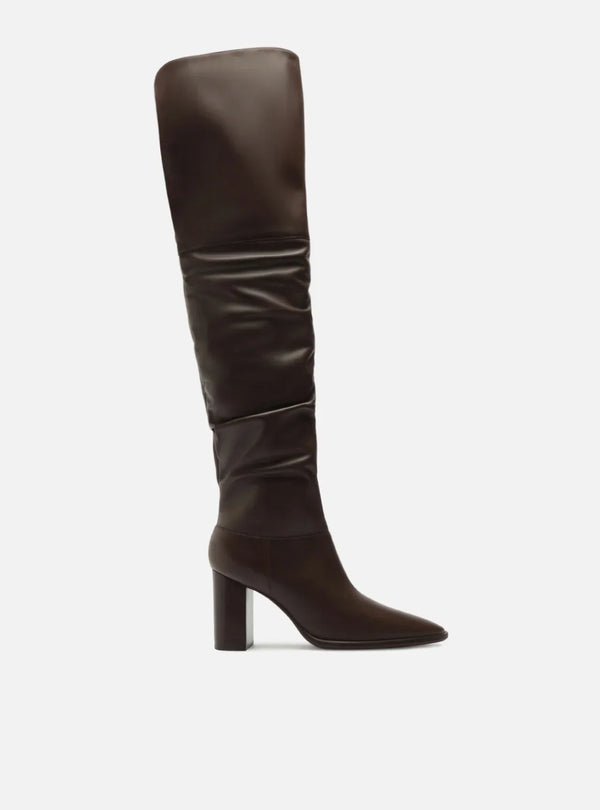 Bota Over The Knee Marrom Couro Salto Alto